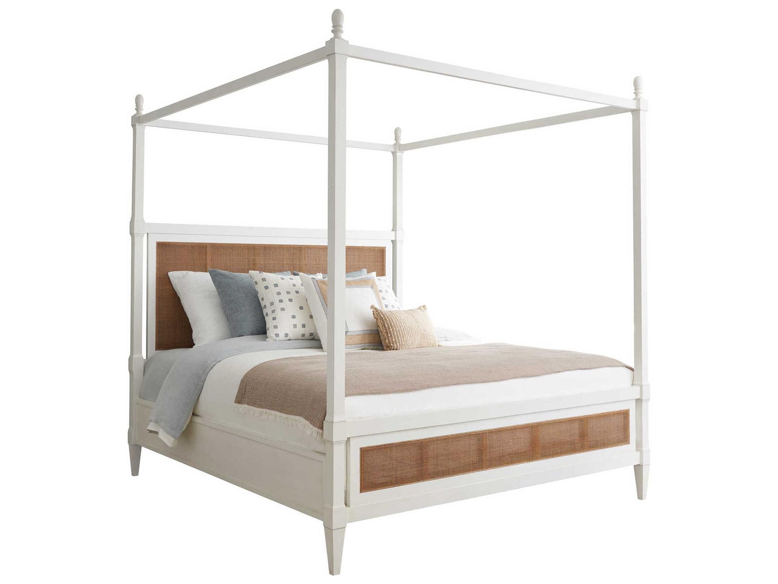 Strand California King Poster Bed with Removable Canopy in Linen White