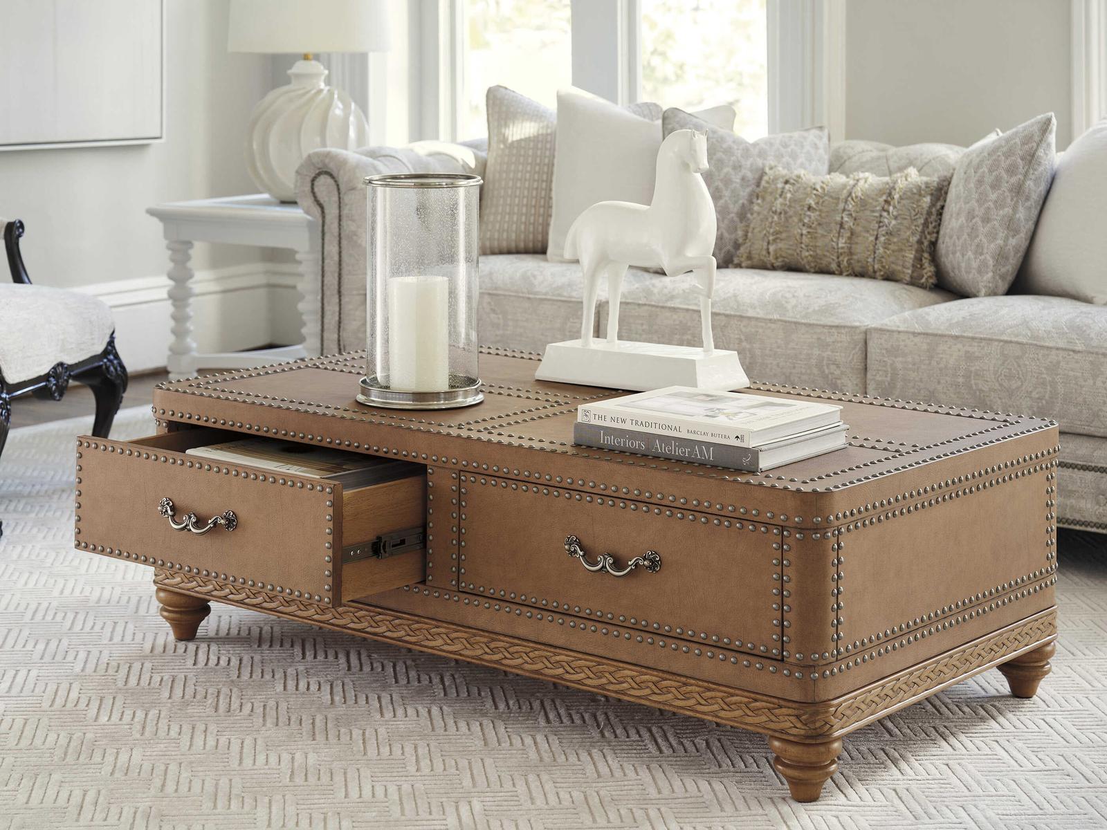 Villa Blanca Rectangular Faux Leather Lisbon Trunk Cocktail Table