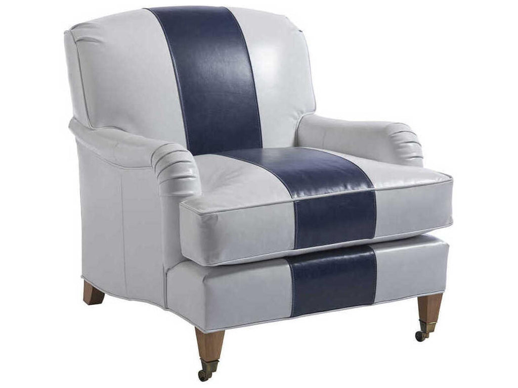 Sydney Navy Leather Accent Chair with Brass Casters