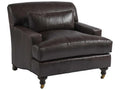 Oxford Leather Accent Chair in Charcoal Gray with Brass Casters