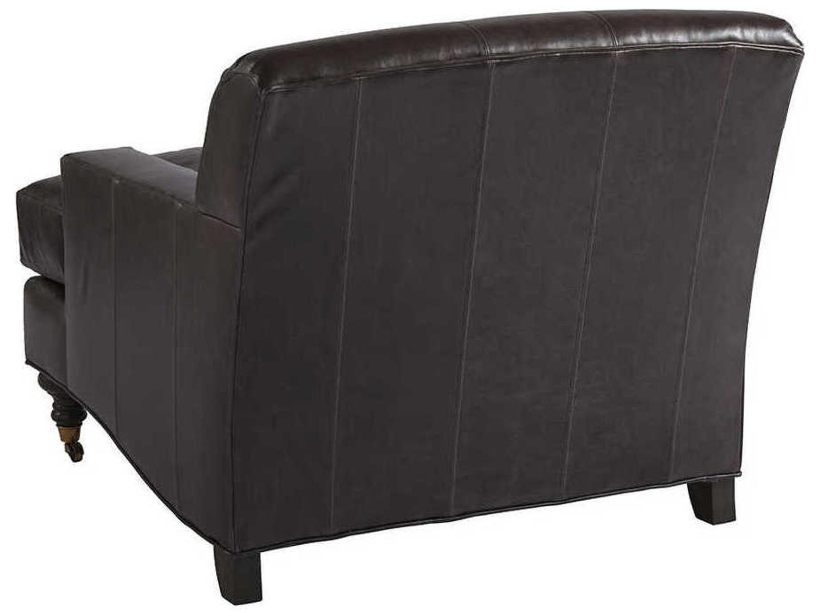 Oxford Leather Accent Chair in Charcoal Gray with Brass Casters