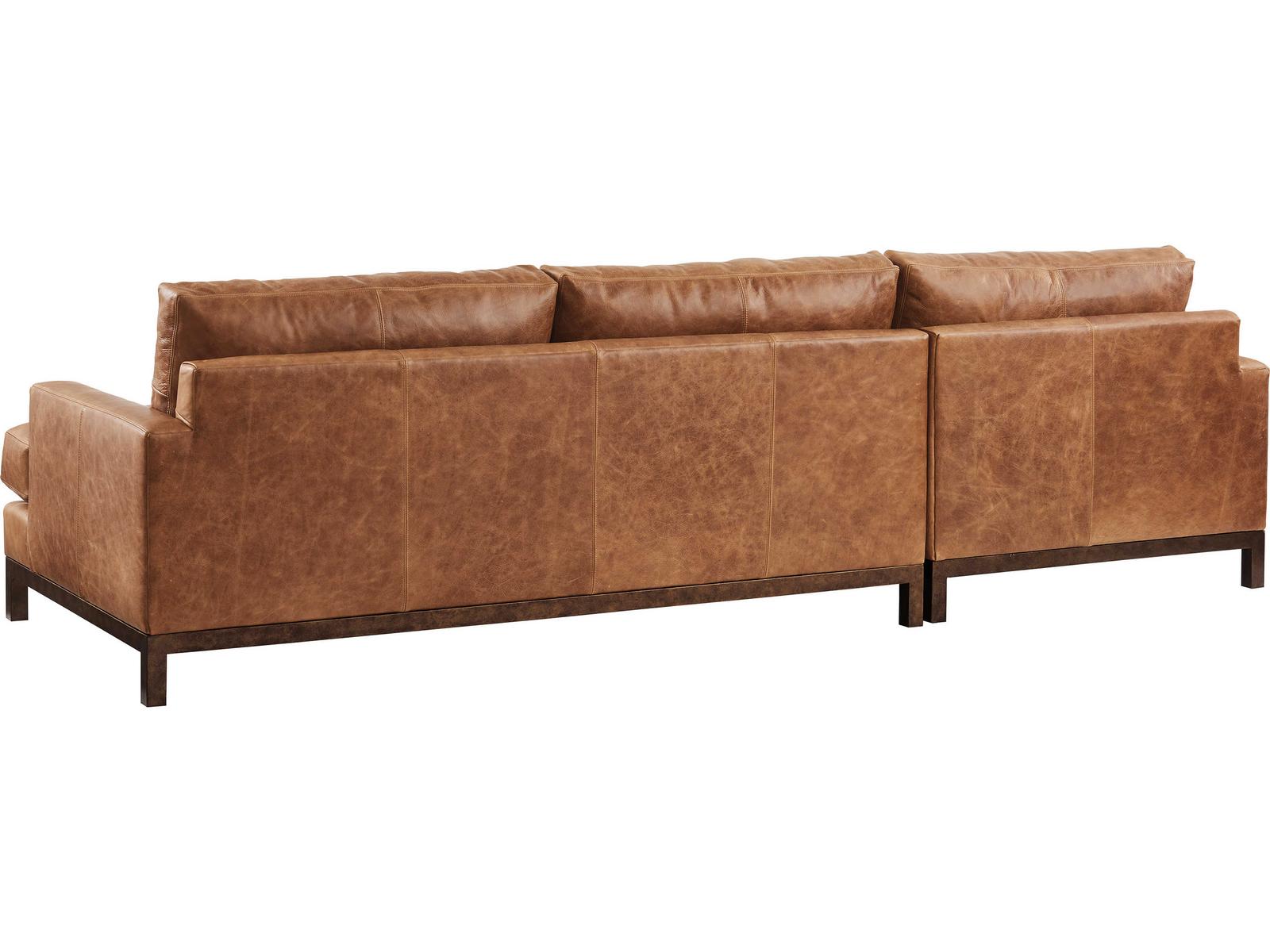 Horizon Leather Sectional Sofa in Shell with Metal Base