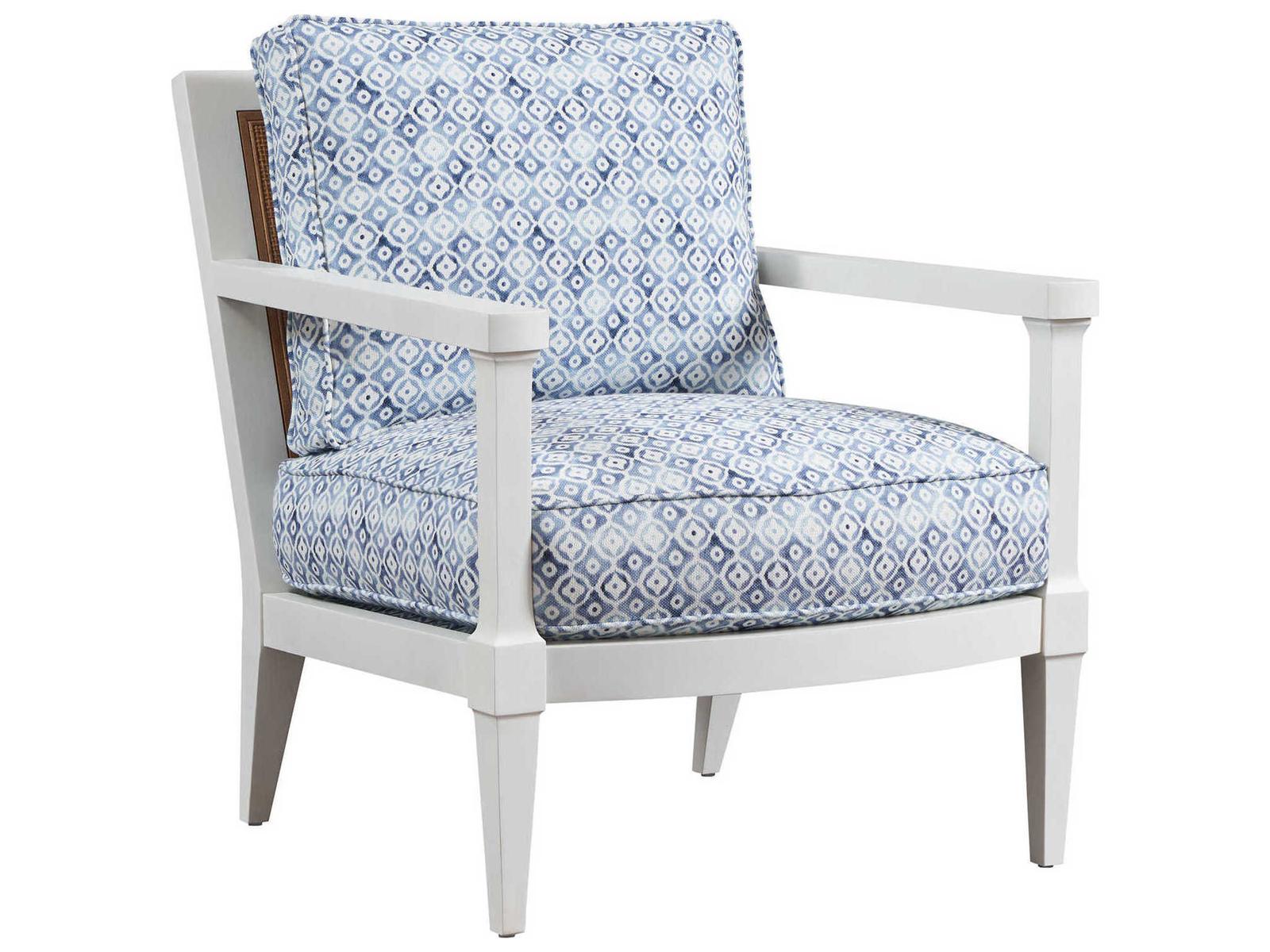 Splashes Blue Cotton Blend Accent Chair with Whitecliff Finish