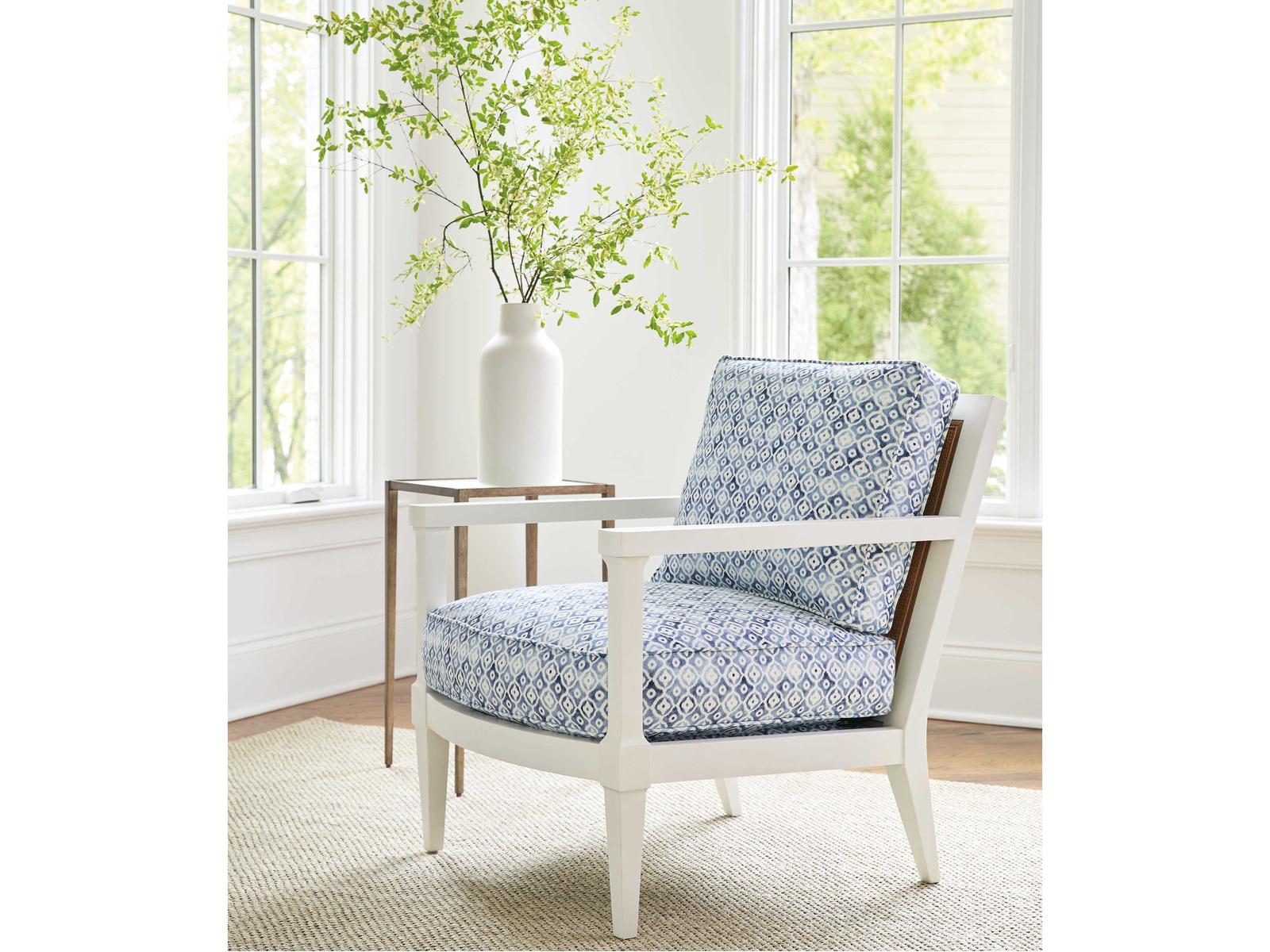 Splashes Blue Cotton Blend Accent Chair with Whitecliff Finish