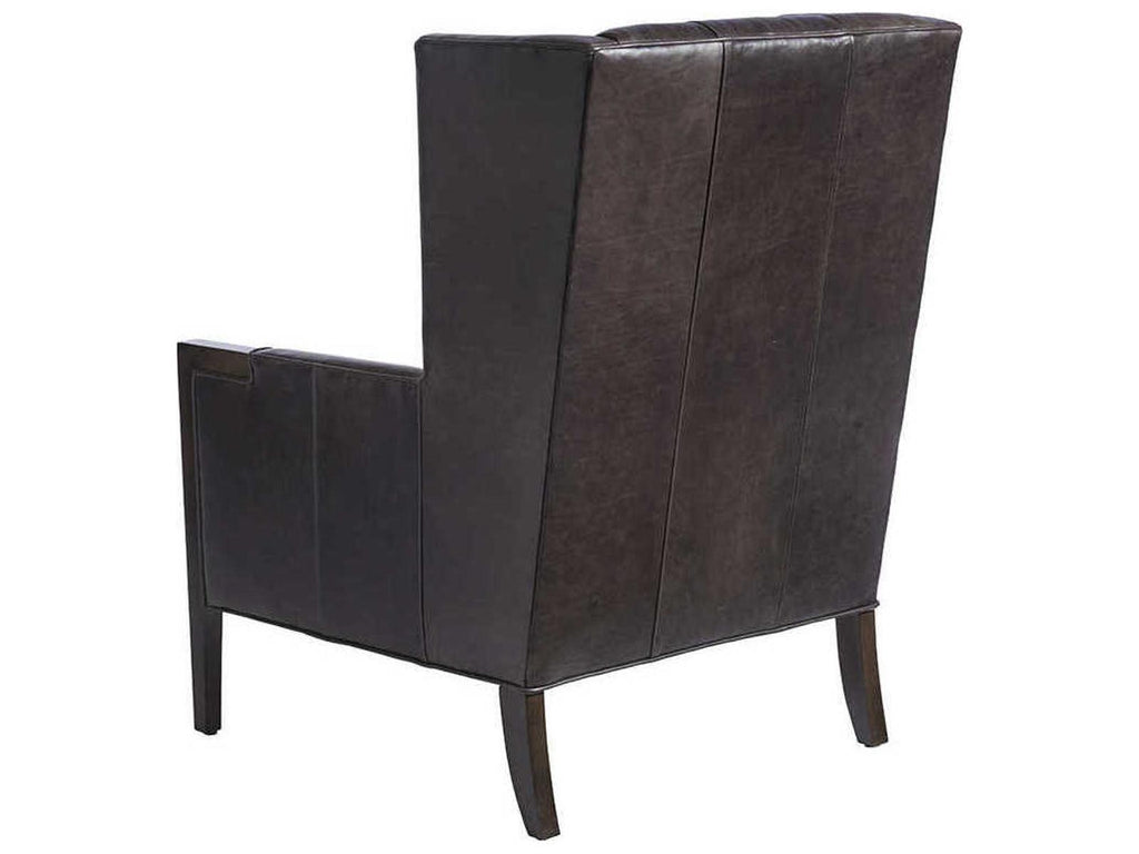 Stratton Wing Black Leather Accent Chair with Charcoal Finish