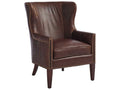 Avery Leather Wing Accent Chair in Brown with Old Brass Nailhead Trim