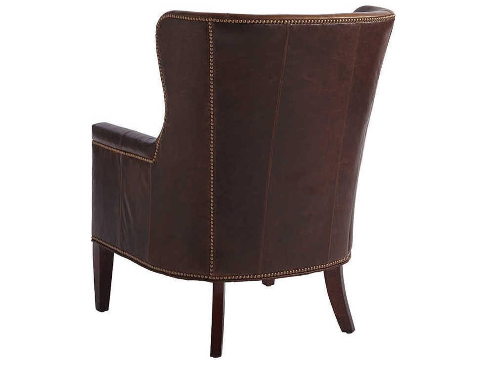 Avery Leather Wing Accent Chair in Brown with Old Brass Nailhead Trim