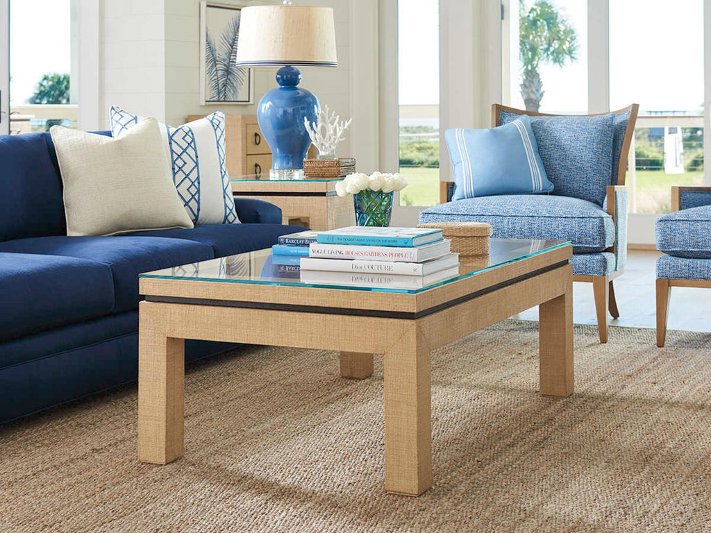 Newport Harbor Rectangle Coffee Table Raffia and Glass Sandstone