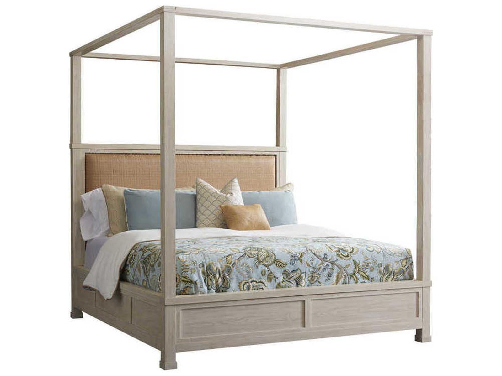 Shorecliff King Canopy Bed in Sailcloth with Raffia Headboard