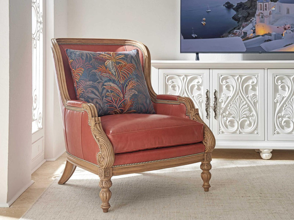 Kamari Leather Accent Chair with Nailhead Trim in Nouveau Finish