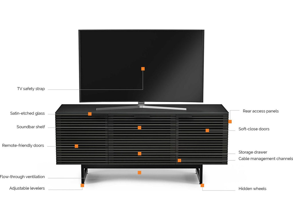 Corridor 8177 Media Console in Charcoal Stained Ash for 70 Inch TVs