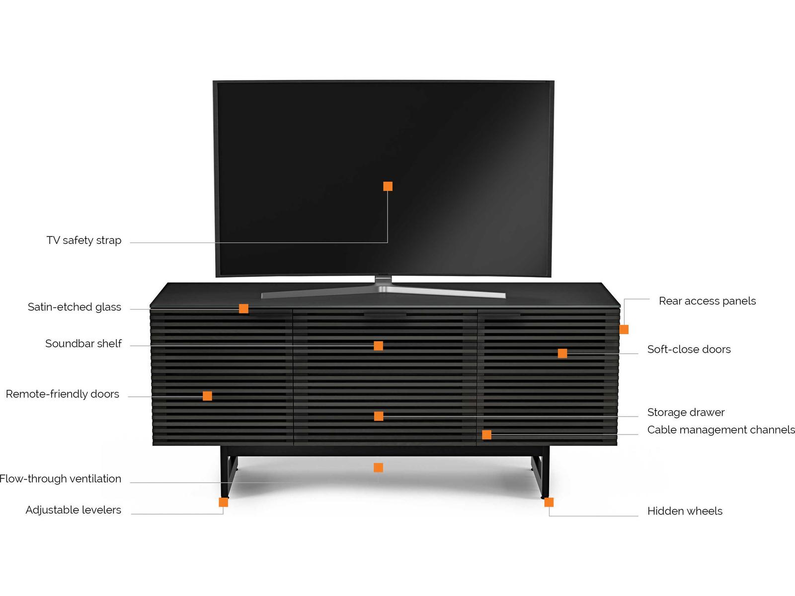 Corridor 8177 Media Console in Charcoal Stained Ash for 70 Inch TVs