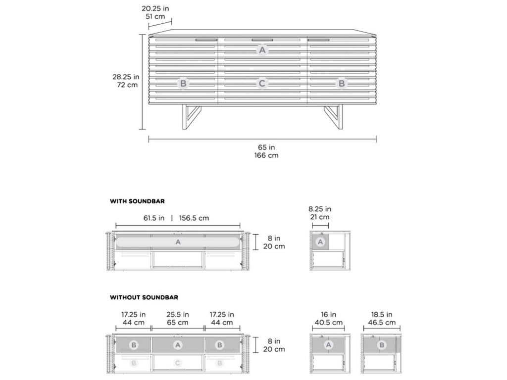 Corridor 8177 Media Console in Charcoal Stained Ash for 70 Inch TVs