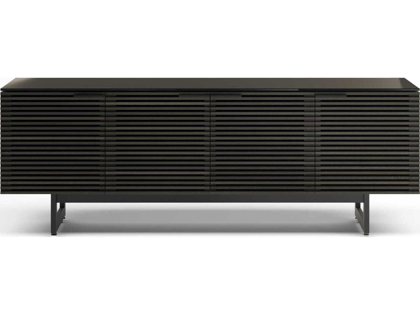 Corridor Louvered Wood Media Console in Charcoal Stained Ash