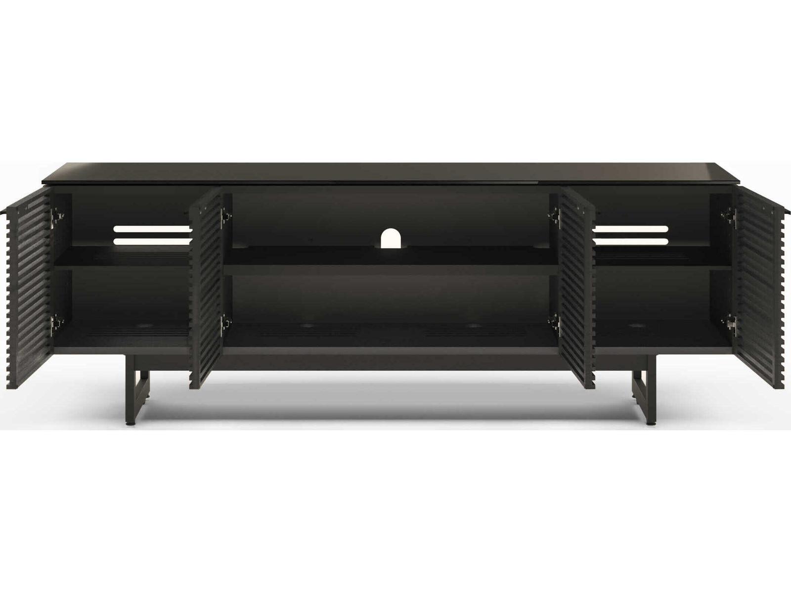 Corridor Louvered Wood Media Console in Charcoal Stained Ash
