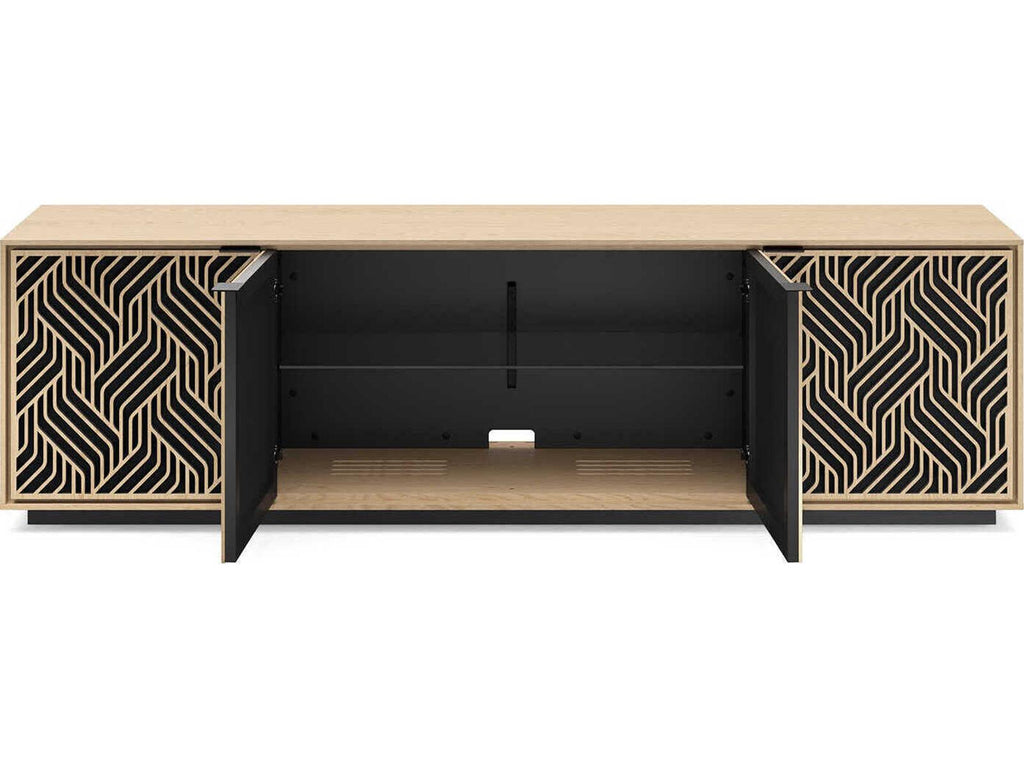 Elements 8703 Weave Media Storage Cabinet Washed Oak with Rolling Plinth Base
