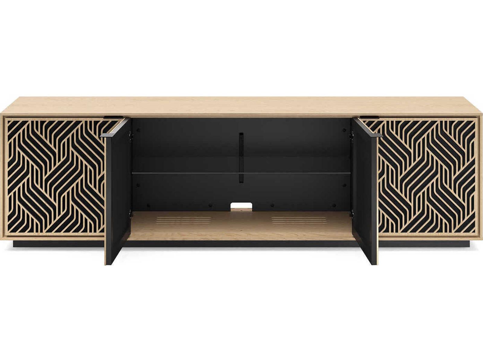 Elements 8703 Weave Media Storage Cabinet Washed Oak with Rolling Plinth Base