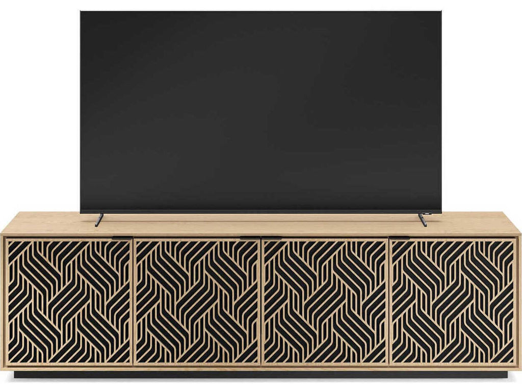 Elements 8703 Weave Media Storage Cabinet Washed Oak with Rolling Plinth Base