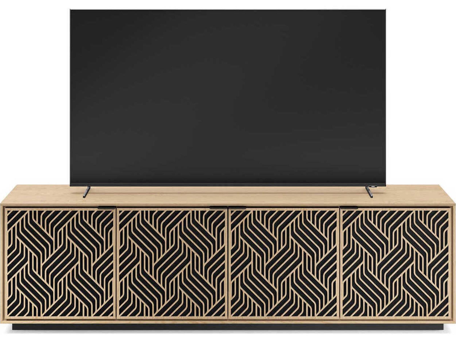 Elements 8703 Weave Media Storage Cabinet Washed Oak with Rolling Plinth Base