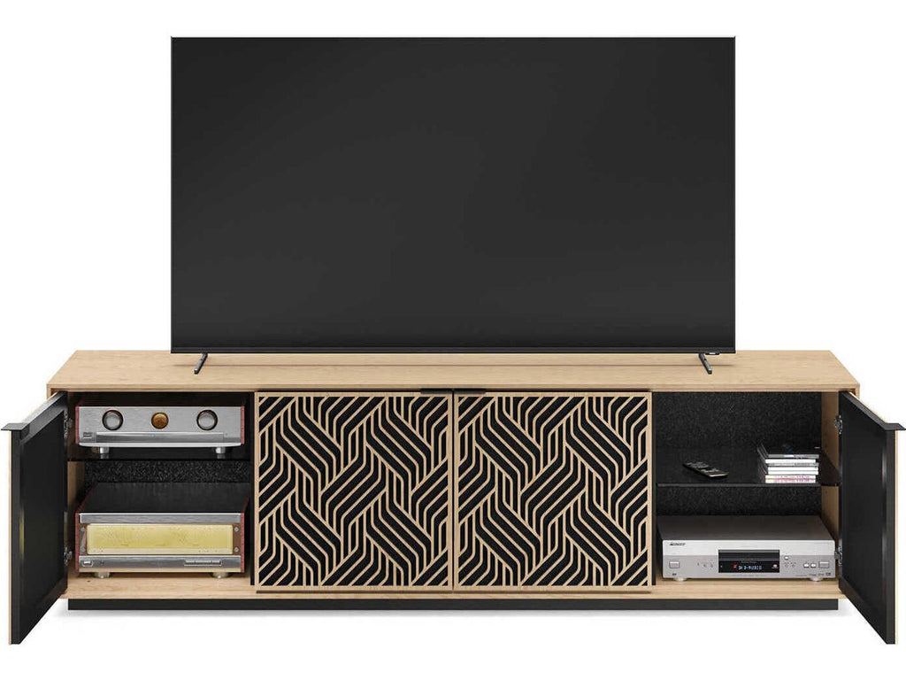 Elements 8703 Weave Media Storage Cabinet Washed Oak with Rolling Plinth Base