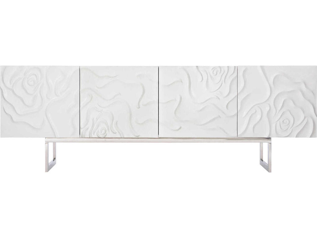 Penrose Entertainment Credenza White Plaster with Floral Design