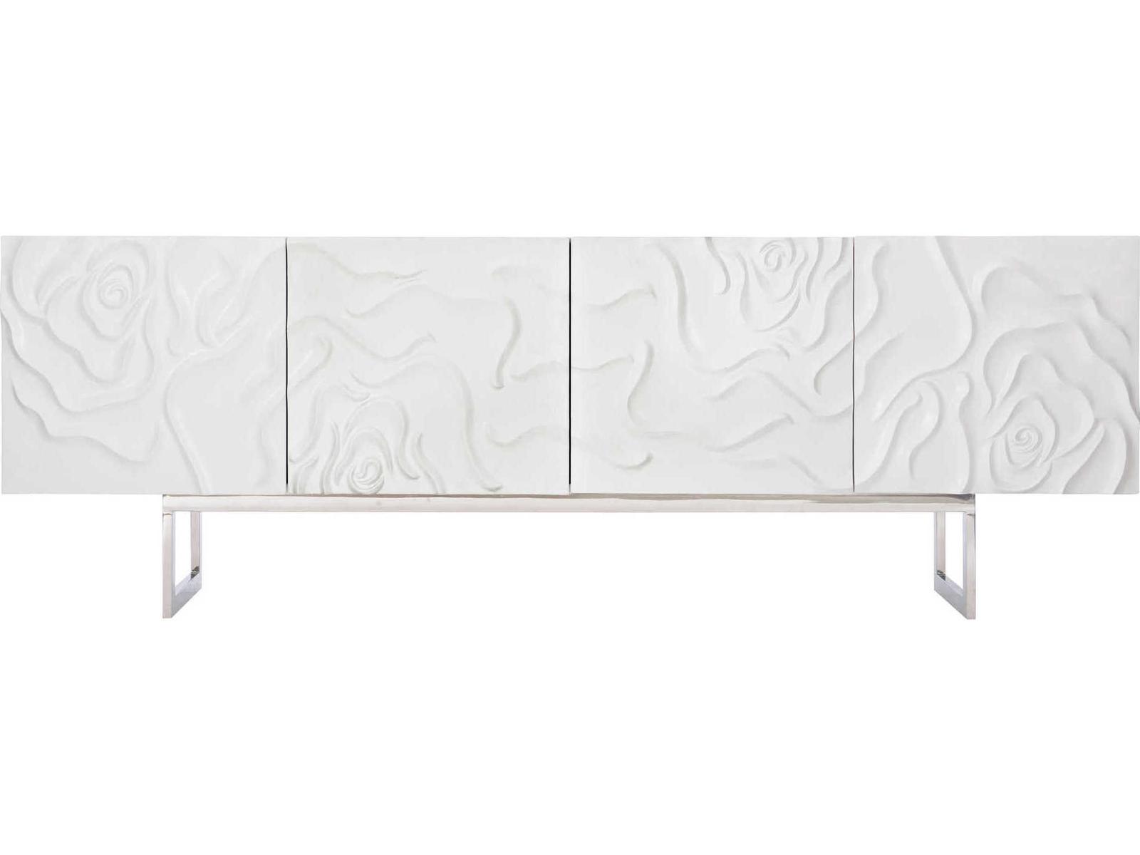 Penrose Entertainment Credenza White Plaster with Floral Design