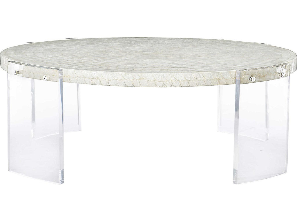 Pearle Round Cocktail Table with Capiz Shell Top and Acrylic Legs
