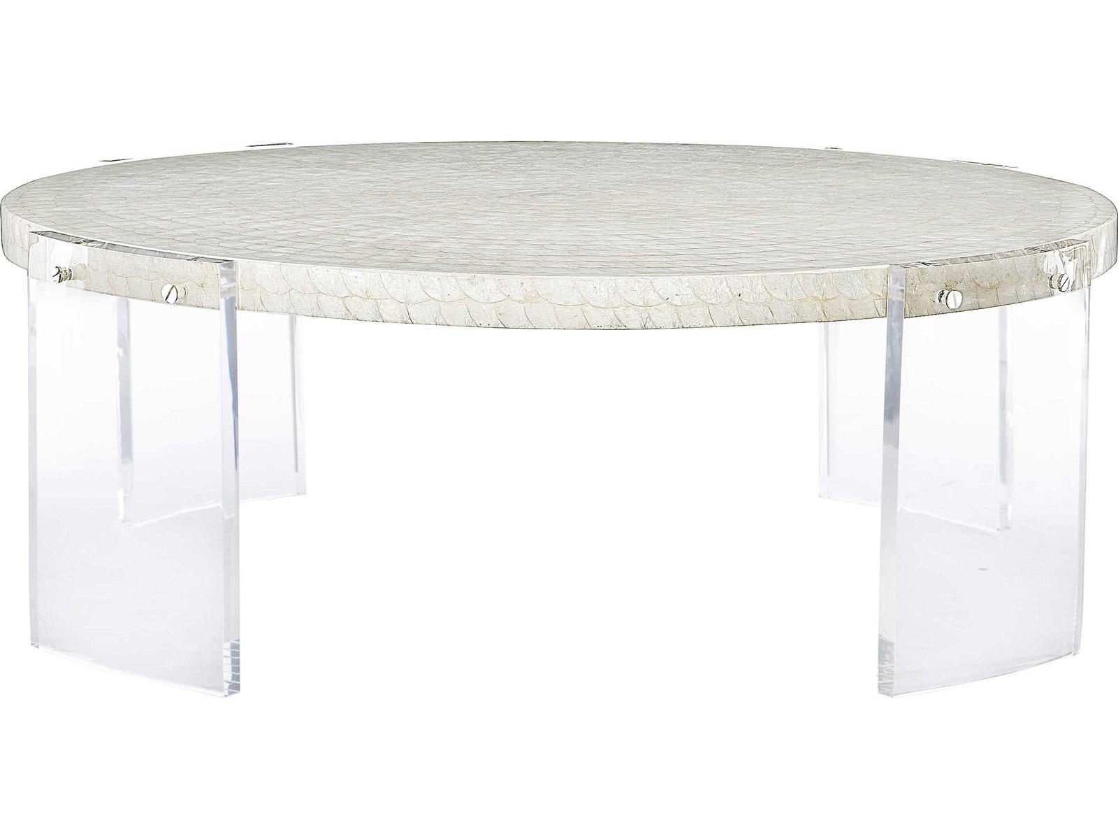 Pearle Round Cocktail Table with Capiz Shell Top and Acrylic Legs