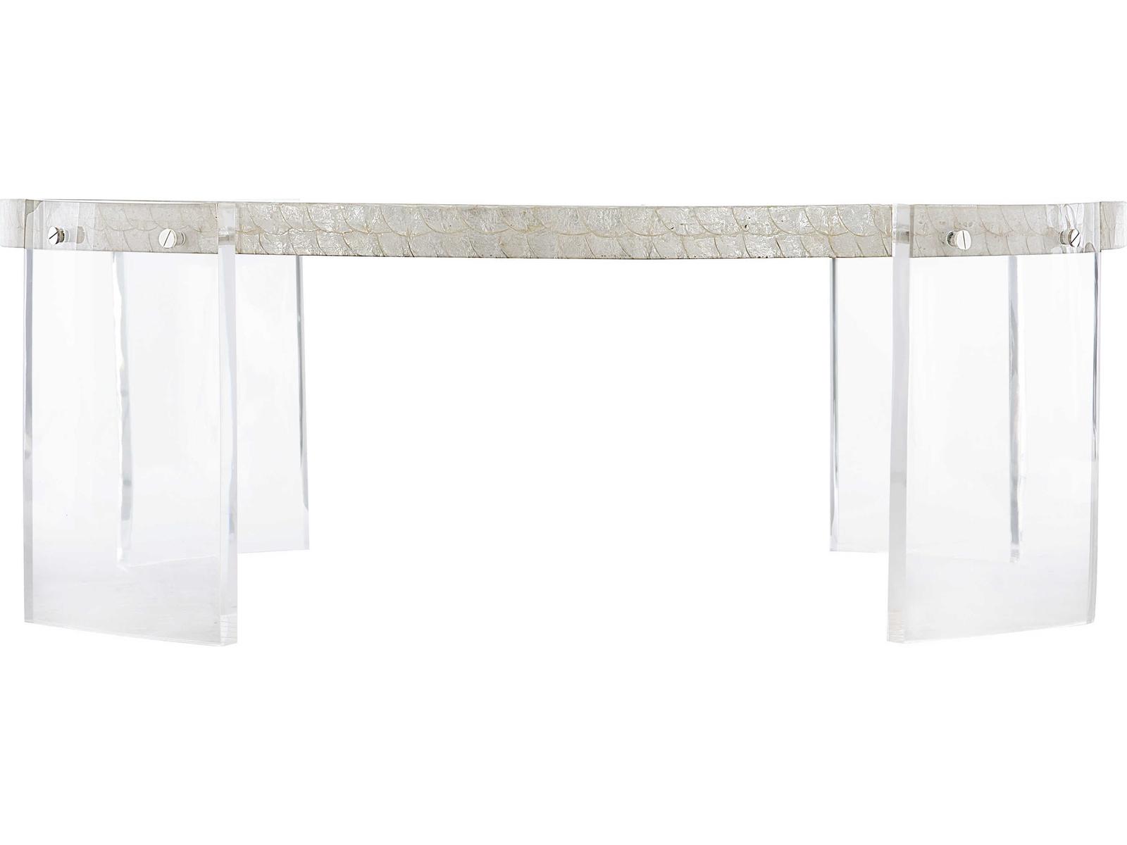 Pearle Round Cocktail Table with Capiz Shell Top and Acrylic Legs