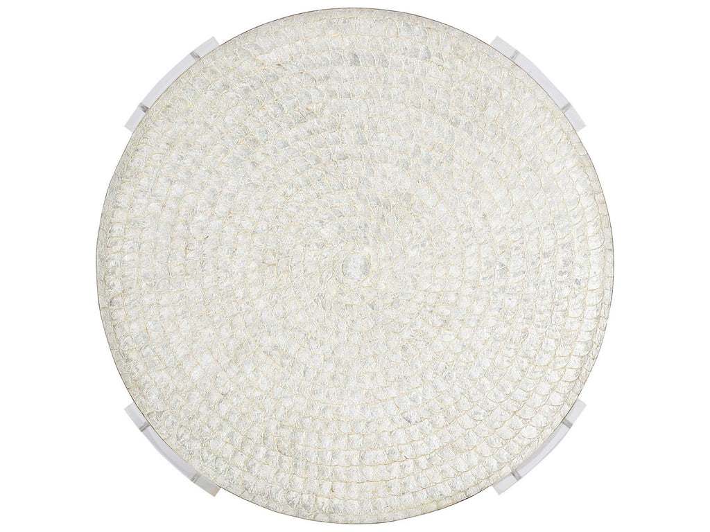 Pearle Round Cocktail Table with Capiz Shell Top and Acrylic Legs