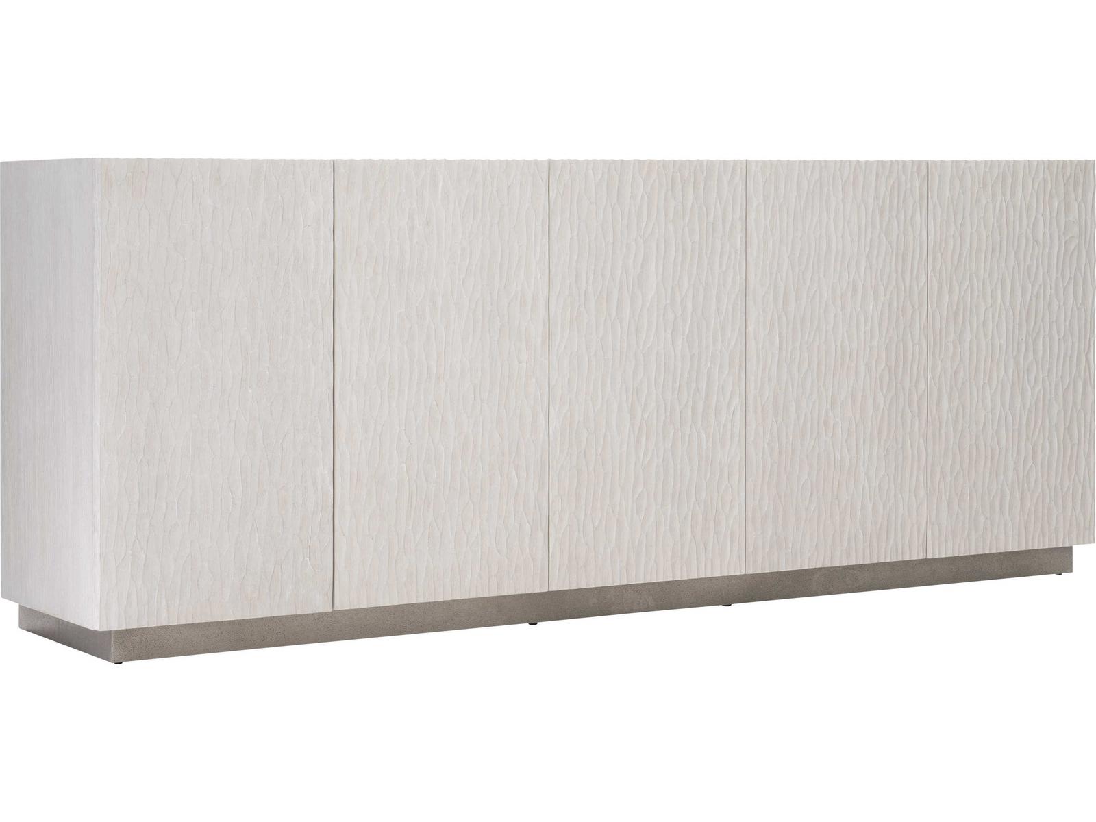 Solaria Entertainment Credenza Weathered Bone Shiny Nickel
