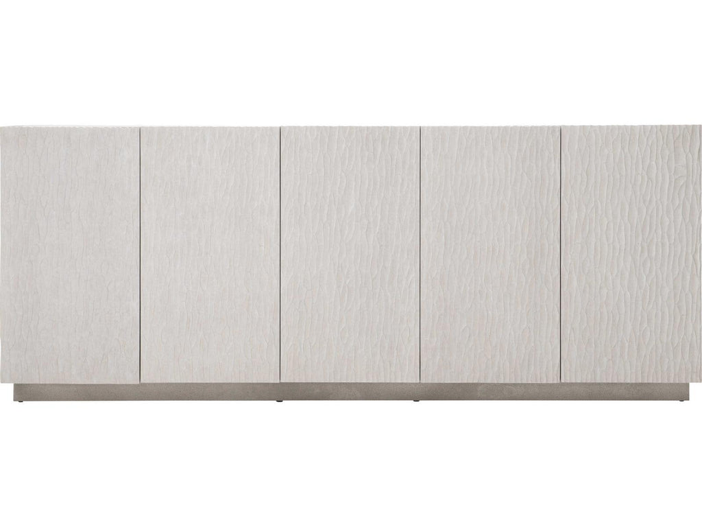 Solaria Entertainment Credenza Weathered Bone Shiny Nickel