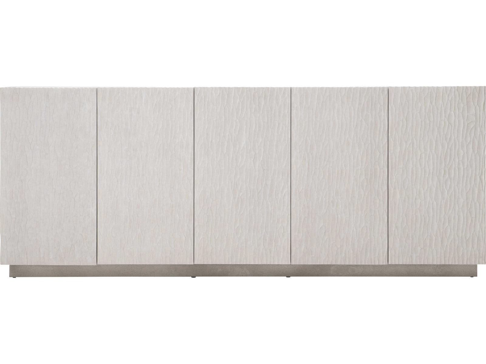 Solaria Entertainment Credenza Weathered Bone Shiny Nickel