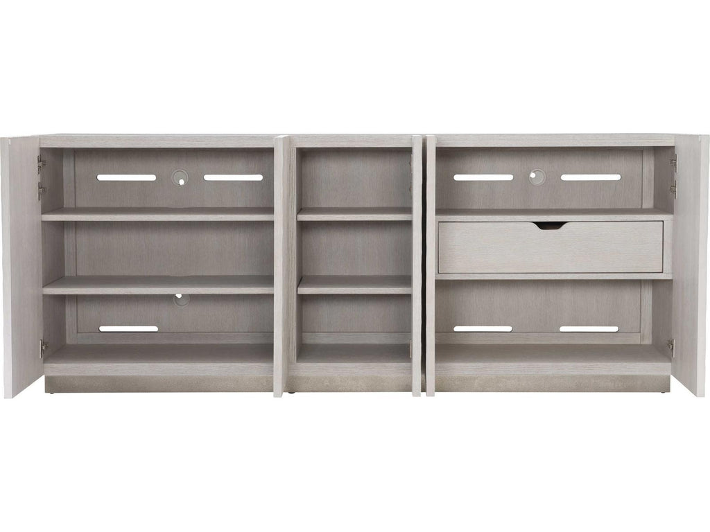 Solaria Entertainment Credenza Weathered Bone Shiny Nickel