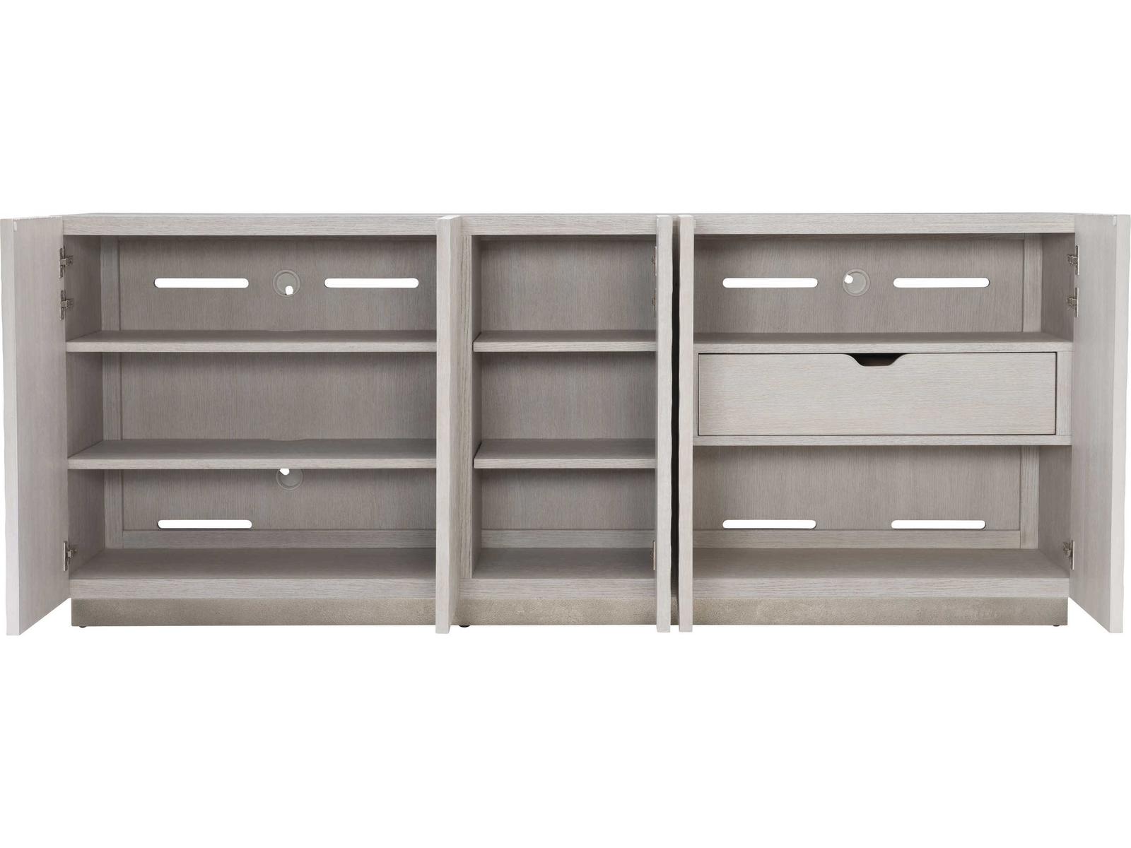 Solaria Entertainment Credenza Weathered Bone Shiny Nickel