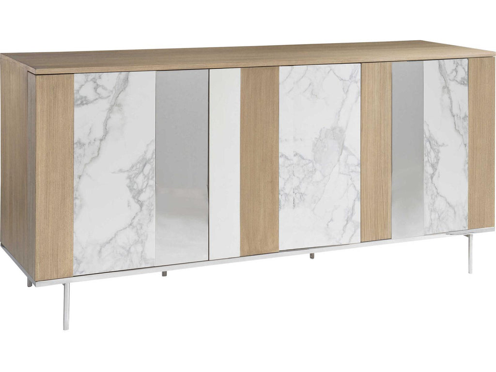 Modulum 3-Door Buffet Faux Marble Stainless Steel Sahara Finish