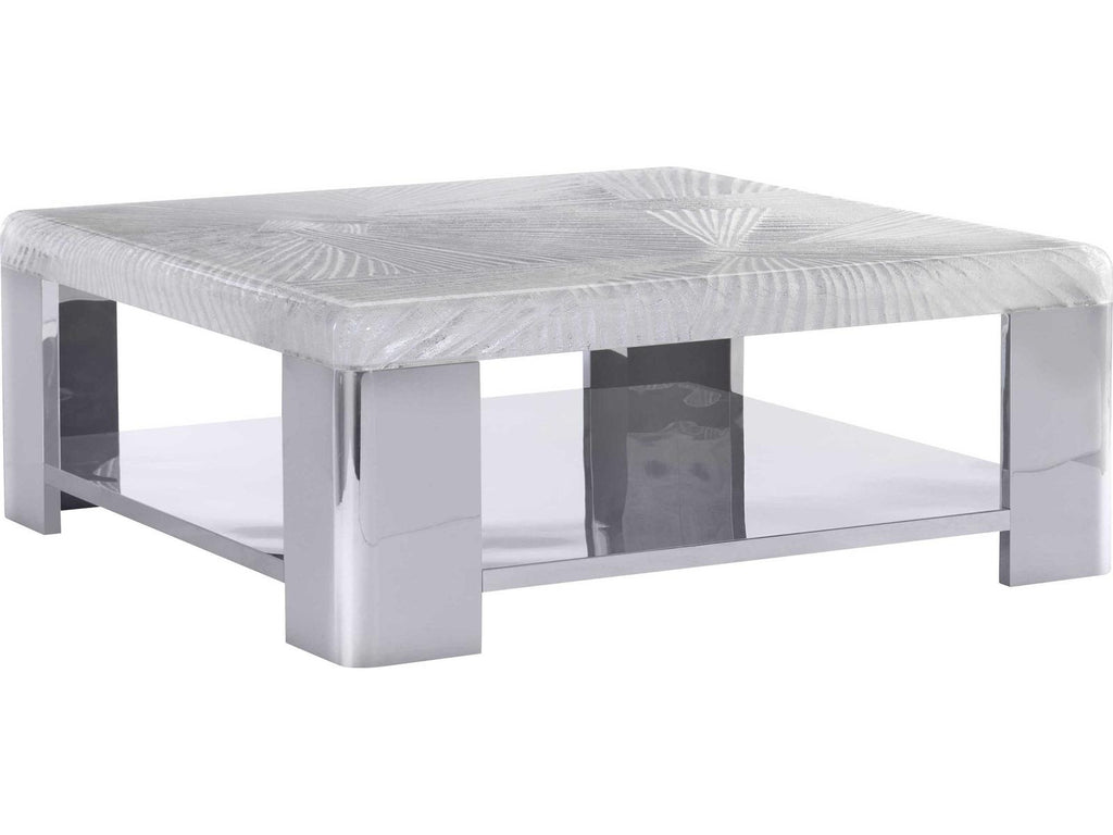 Aura Square Coffee Table with Patterned Acrylic Top and Polished Stainless Steel Frame