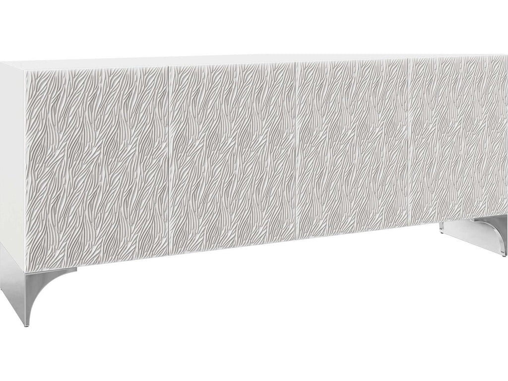 Stratum Entertainment Credenza Fossil Faux Stone and Polished Nickel