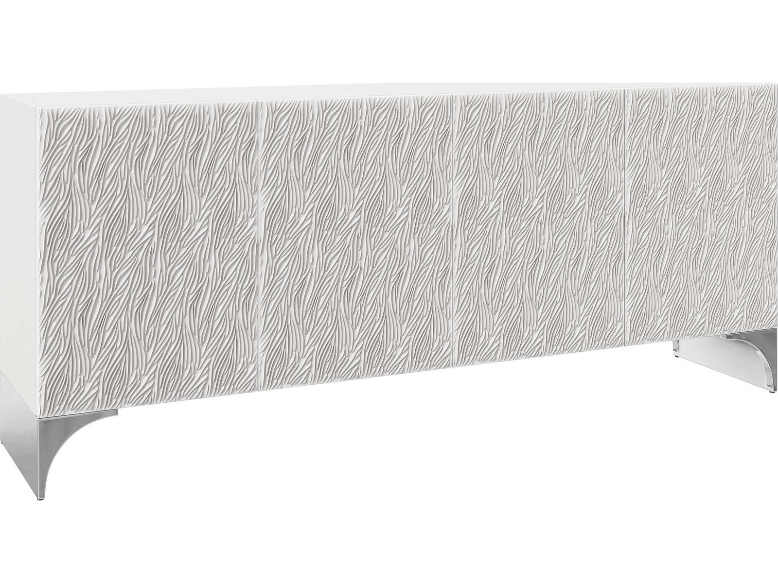 Stratum Entertainment Credenza Fossil Faux Stone and Polished Nickel
