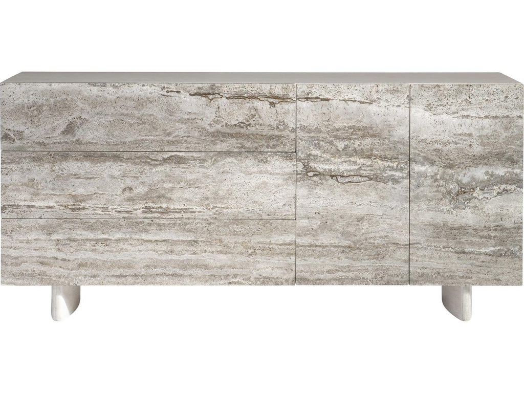 Sereno Walnut Wood and Silver Travertine Modern Buffet