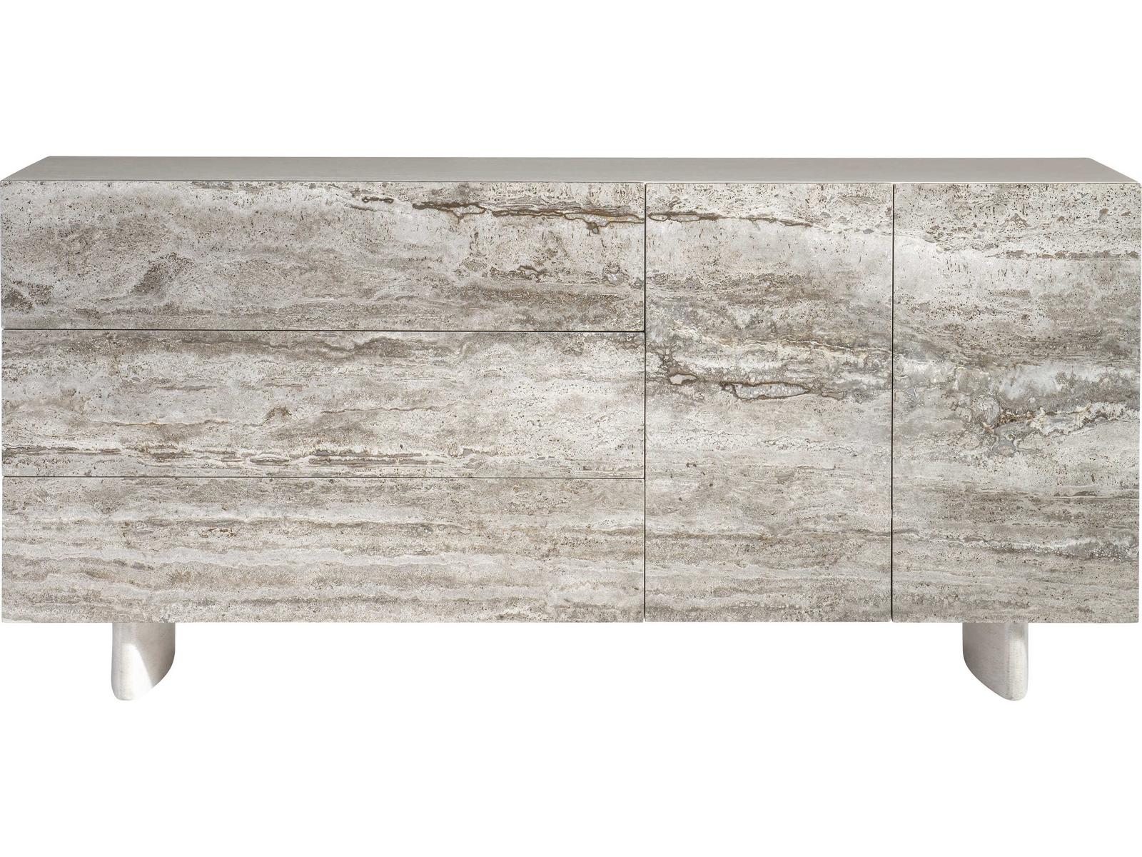 Sereno Walnut Wood and Silver Travertine Modern Buffet