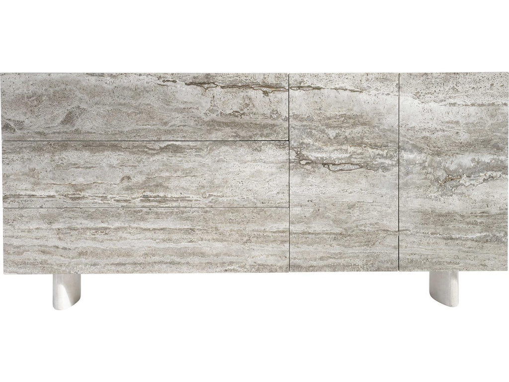 Sereno Walnut Wood and Silver Travertine Modern Buffet