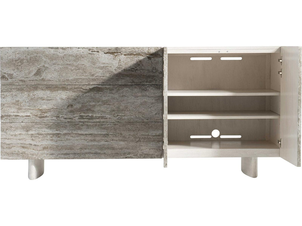 Sereno Walnut Wood and Silver Travertine Modern Buffet