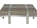 Interiors Leigh Square Cocktail Table in Rustic Gray and Tarnished Nickel