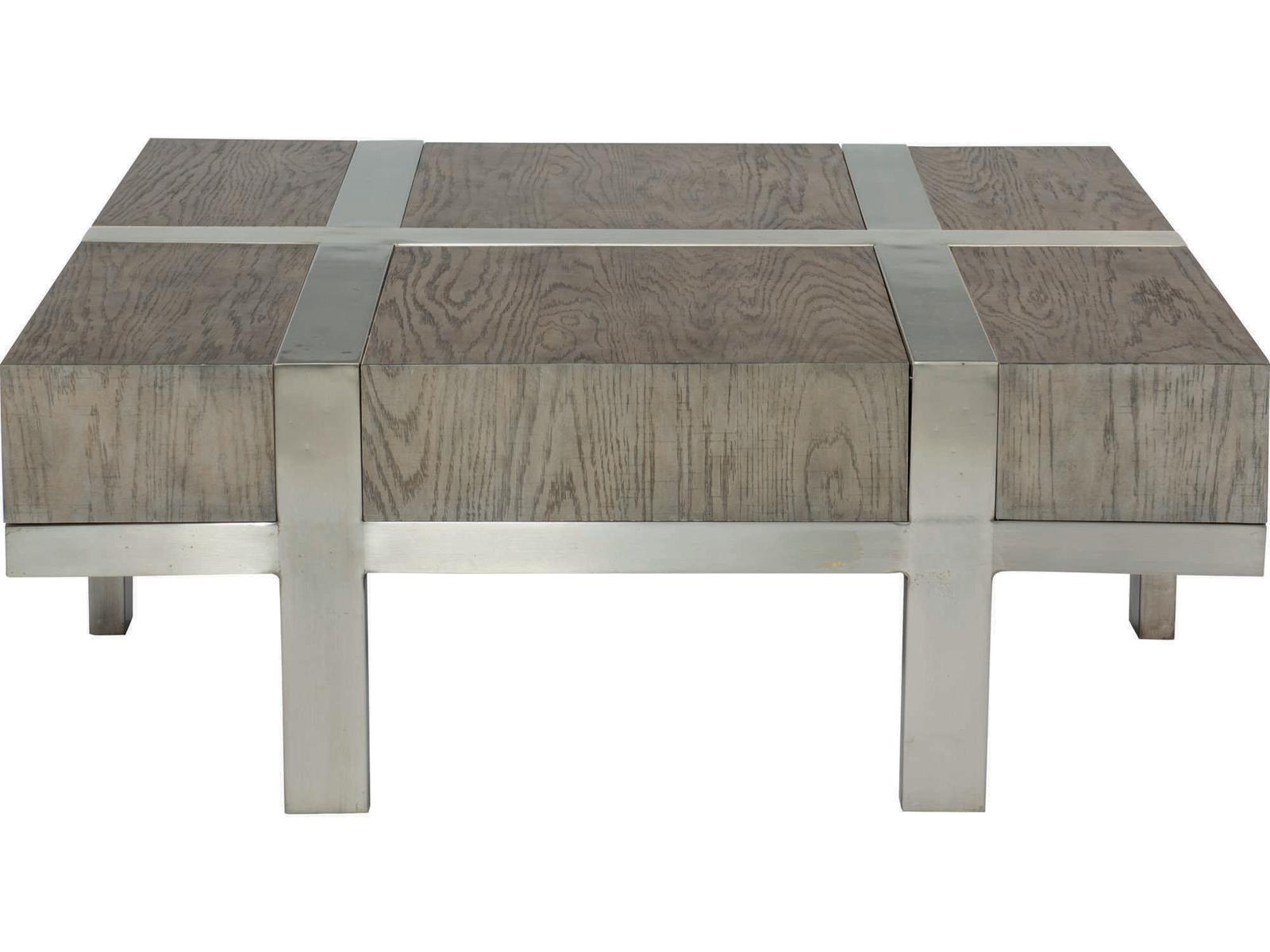 Interiors Leigh Square Cocktail Table in Rustic Gray and Tarnished Nickel