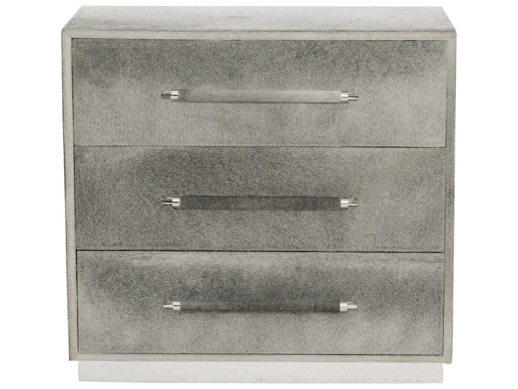 Interiors Parkin 3-Drawer Hair-on-Hide Nightstand with Stainless Steel Base