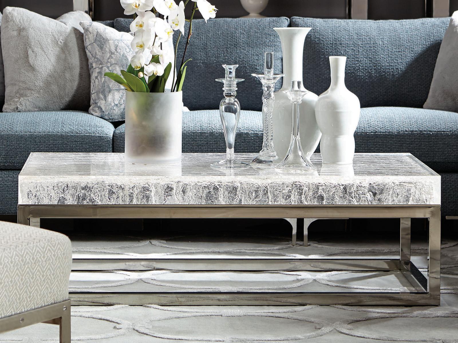 Arctic Rectangular Acrylic Top Coffee Table with Polished Stainless Steel Base