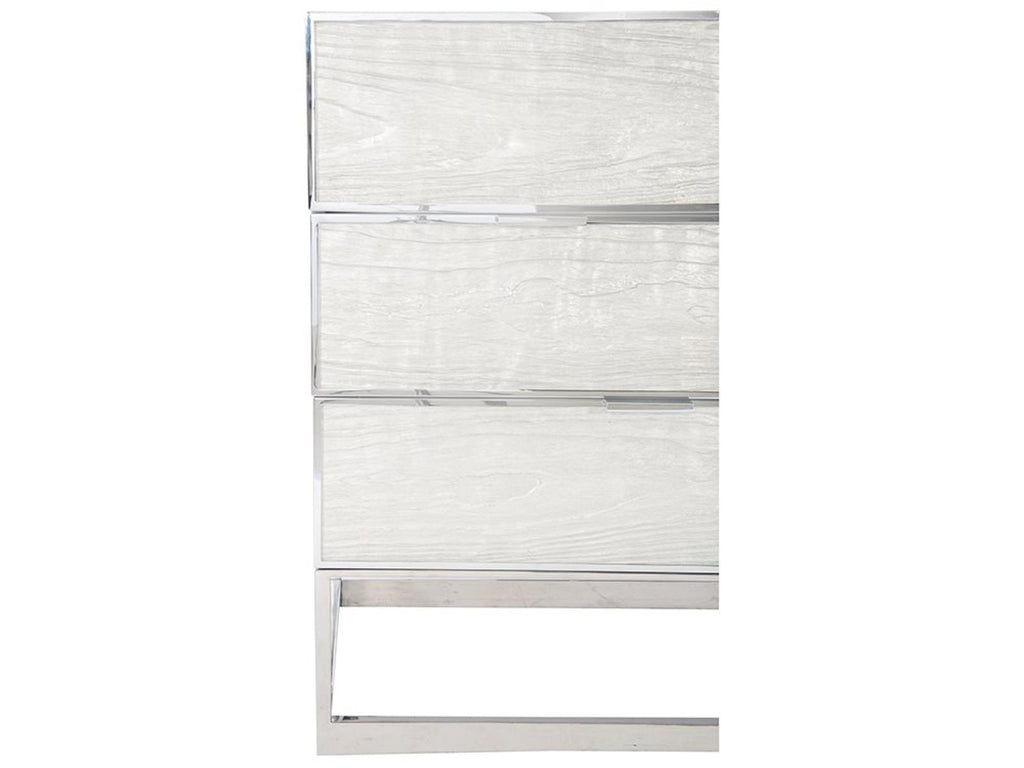 Interiors Parkhurst 7-Drawer Dresser in High Sheen White Lacquer with Stainless Steel