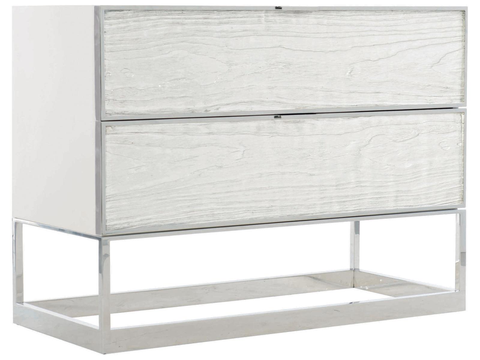 Parkhurst 2-Drawer Nightstand in High Sheen White Lacquer and Stainless Steel