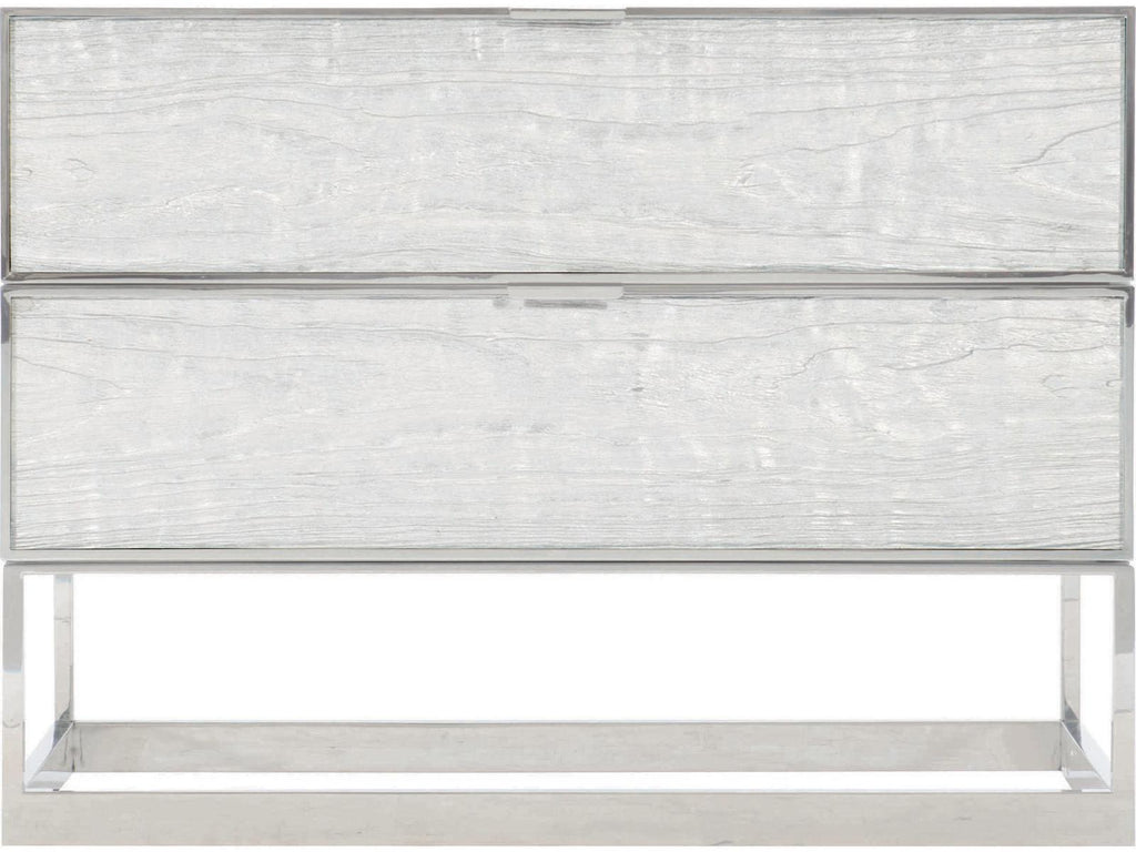 Parkhurst 2-Drawer Nightstand in High Sheen White Lacquer and Stainless Steel